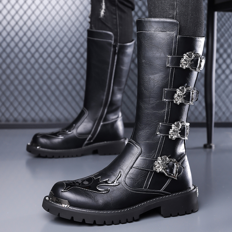 Leather Work Boots - Jesienne Nowe Designerskie Skórzane Długie Buty
