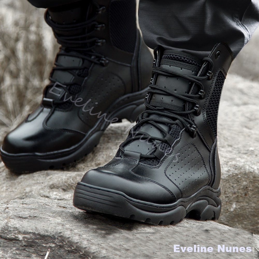 Leather Work Boots - Męskie taktyczne buty bojowe z siateczki,