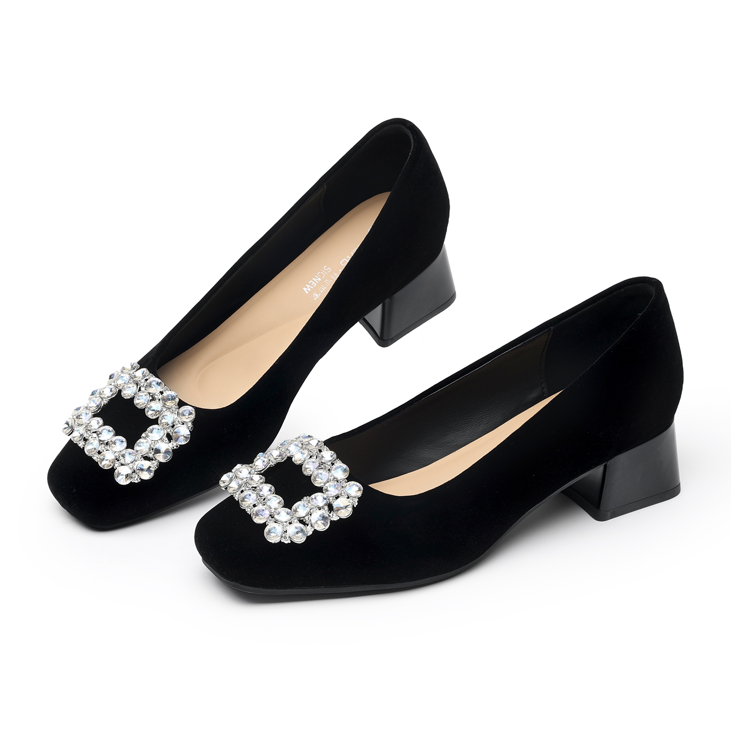 Leather Work Women Shoes - Damskie buty na masywnym obcasie z