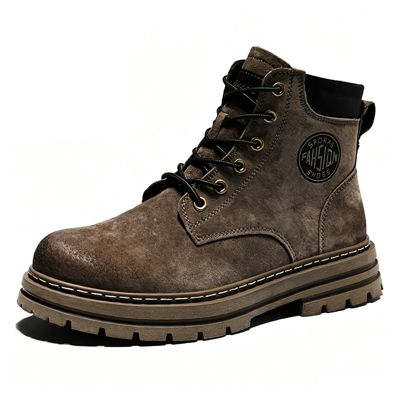 Leather Work Boots - Męskie zimowe buty z polarową podszewką,