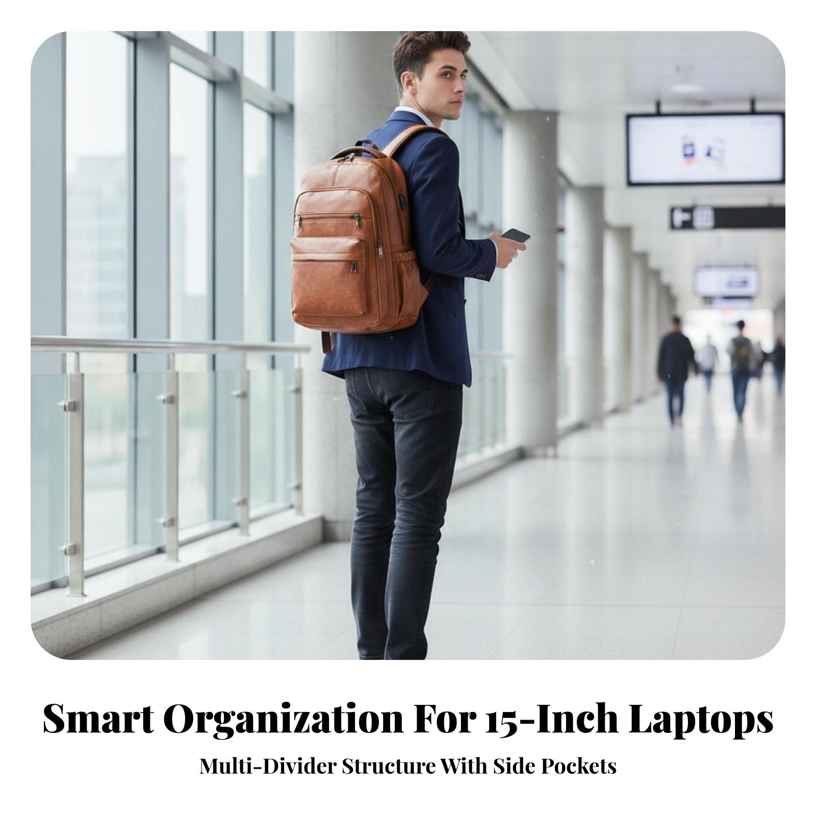 Leather Work Rucksack - Wodoodporny męski plecak z przegrodą na