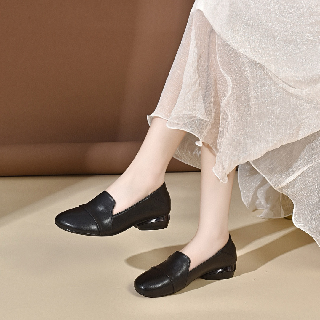 Leather Work Women Shoes - Damskie buty 2026 jesień niski obcas