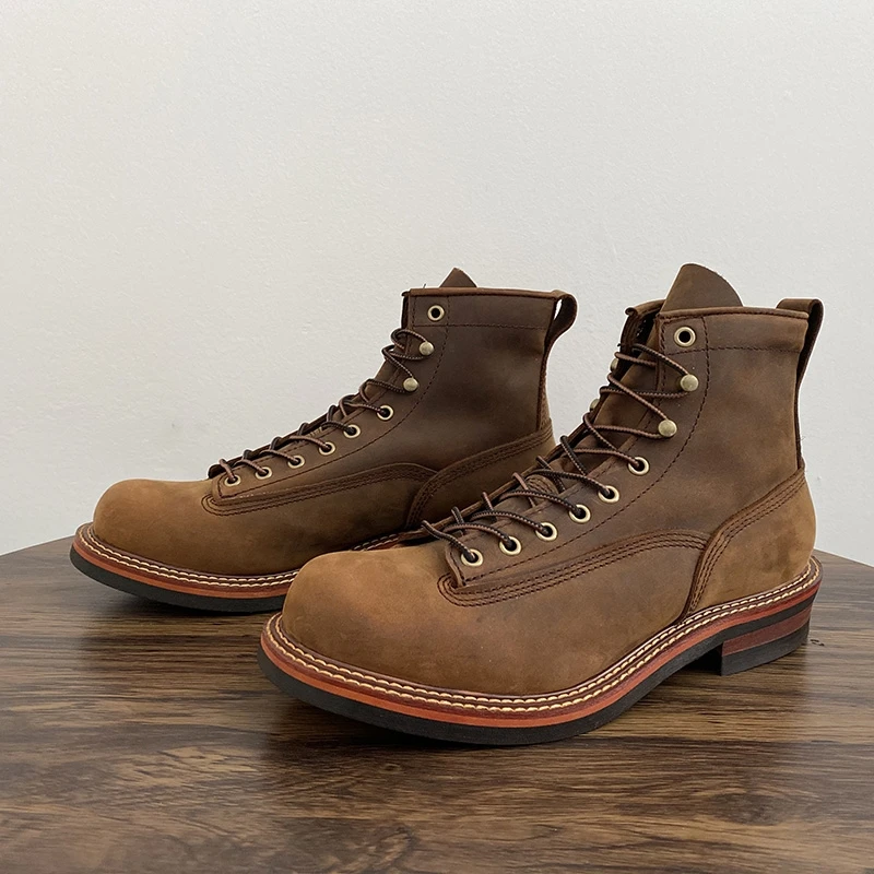 Męskie botki w stylu vintage,  – Leather Work Boots recenzja i cena